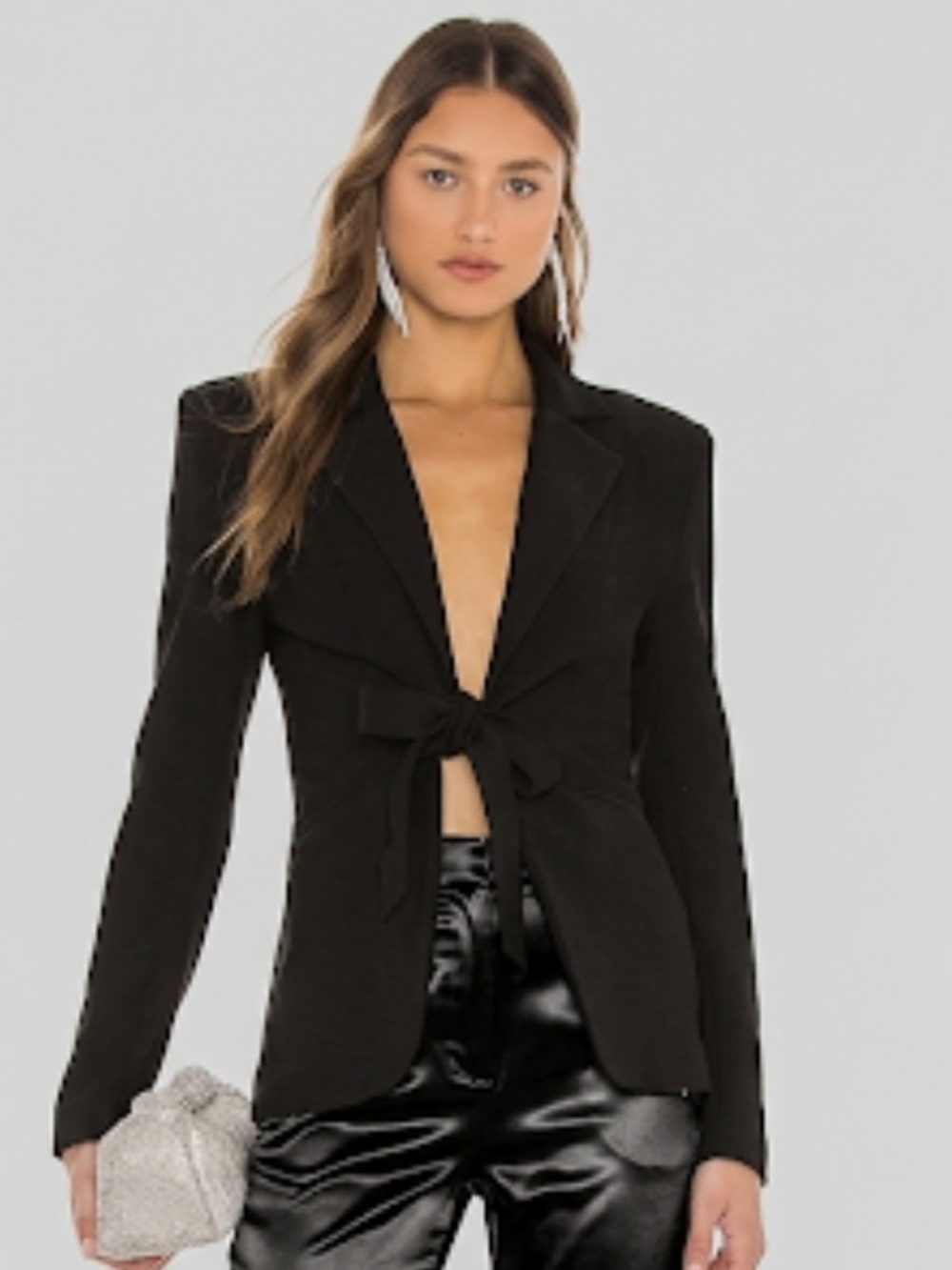 NBD Granada Blazer in Black Size S Revolve Tie Front Padded Shoulder